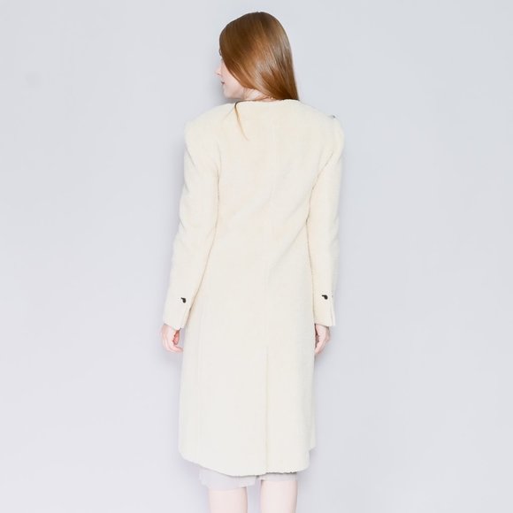 439. GIA STUDIOS Ivory Cream Collarless Sherpa Coat Small - Picture 4 of 7